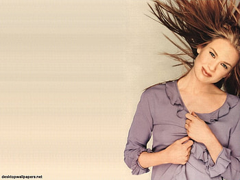 Renee Zellweger, blond, lavande blouse, sweet smile, long hair, actress, female HD wallpaper