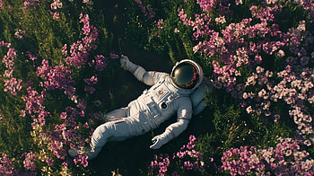 Astronaut in Bloom: from a Floral Field Adventure, astronaut, flower, field HD wallpaper
