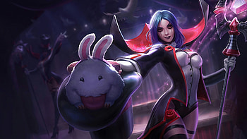 LeBlanc, blue, girl, vampire, bunny, pink, fantasy, league of legends, game, ears, luminos HD wallpaper