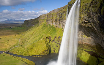 Waterfall, power, green, nature, grass, water HD wallpaper