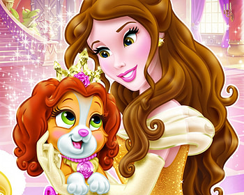 Teacup and Belle, dog, palace pets, animal, belle, teacup, cute, disney, girl, orange, puppy, pink, fantasy, red, princess, child HD wallpaper