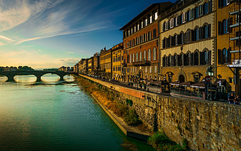 Florence, Ponte Santa Trinita, River Arno, evening, sunset, Florence cityscape, Italy HD wallpaper