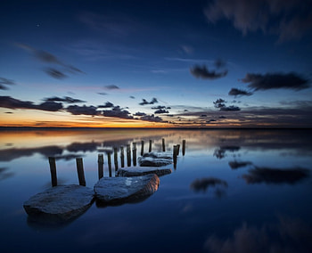 Sunset, blue, sea, clouds, sky, nature, splendor HD wallpaper
