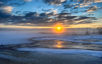 Winter Sunrise, sunrise, winter, snow, Latvia, clouds, ice HD wallpaper