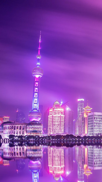 Oriental Pearl Tower, Shanghai, China city, City lights HD phone wallpaper