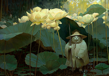 The Purr-plexing Lotus Conundrum, fantasy, cat HD wallpaper