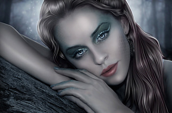 Moonchild, blue eyes, blonde, woman, beauty HD wallpaper