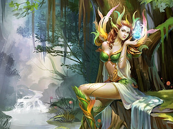 Forest Spirit, fairy, magic, fantasy, trees, waterfall HD wallpaper