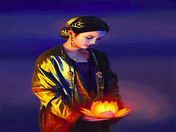lotus light, girl, peace, light, lotus HD wallpaper