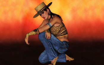 cowgirl, abstract, yellow, girl, orange, hat, jeans HD wallpaper