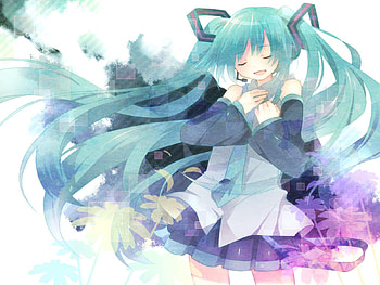 Hatsune Miku, blue, colorful, black, awesome, cute, vocaloid, beauty, nice, miku, abstract, vocaloids, hatsune, thighhighs, skirt, twintail, blue hair, beautiful, tie, purple, anime, pretty, cool HD wallpaper