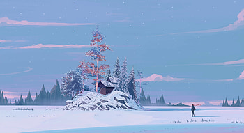 Winter, art, snow, cabin HD wallpaper