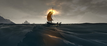 Geralt's Twilight Sail — The Witcher 3 Ultra, boat, Geralt of Rivia, video game, The Witcher 3: Wild Hunt HD wallpaper