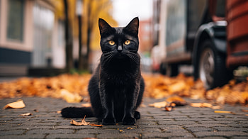 Black Cat Amidst Autumn Leaves, Black Cat, Animal, cat HD wallpaper