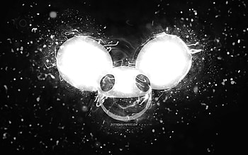 Deadmau5 white logo, , canadian DJs, white neon lights, creative, black abstract background, Joel Thomas Zimmerman, Deadmau5 logo, music stars, Deadmau5 HD wallpaper