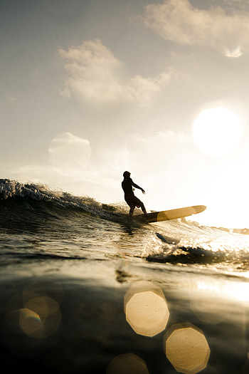 Sports, Sunset, Waves, Serfing, Glare, Boquet, Bokeh, Surfer HD phone wallpaper