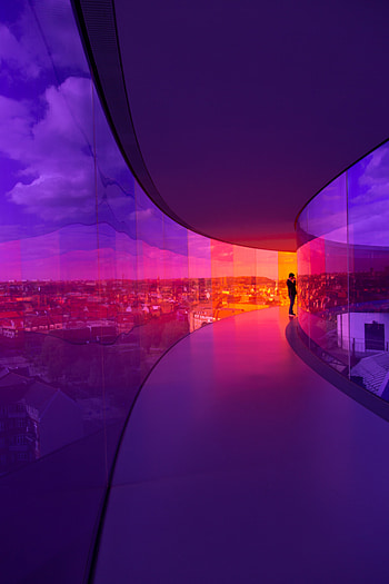 Building, Shine, Light, Miscellanea, Miscellaneous, Multicolored, Motley, Glass, Corridor, Human, Person HD phone wallpaper