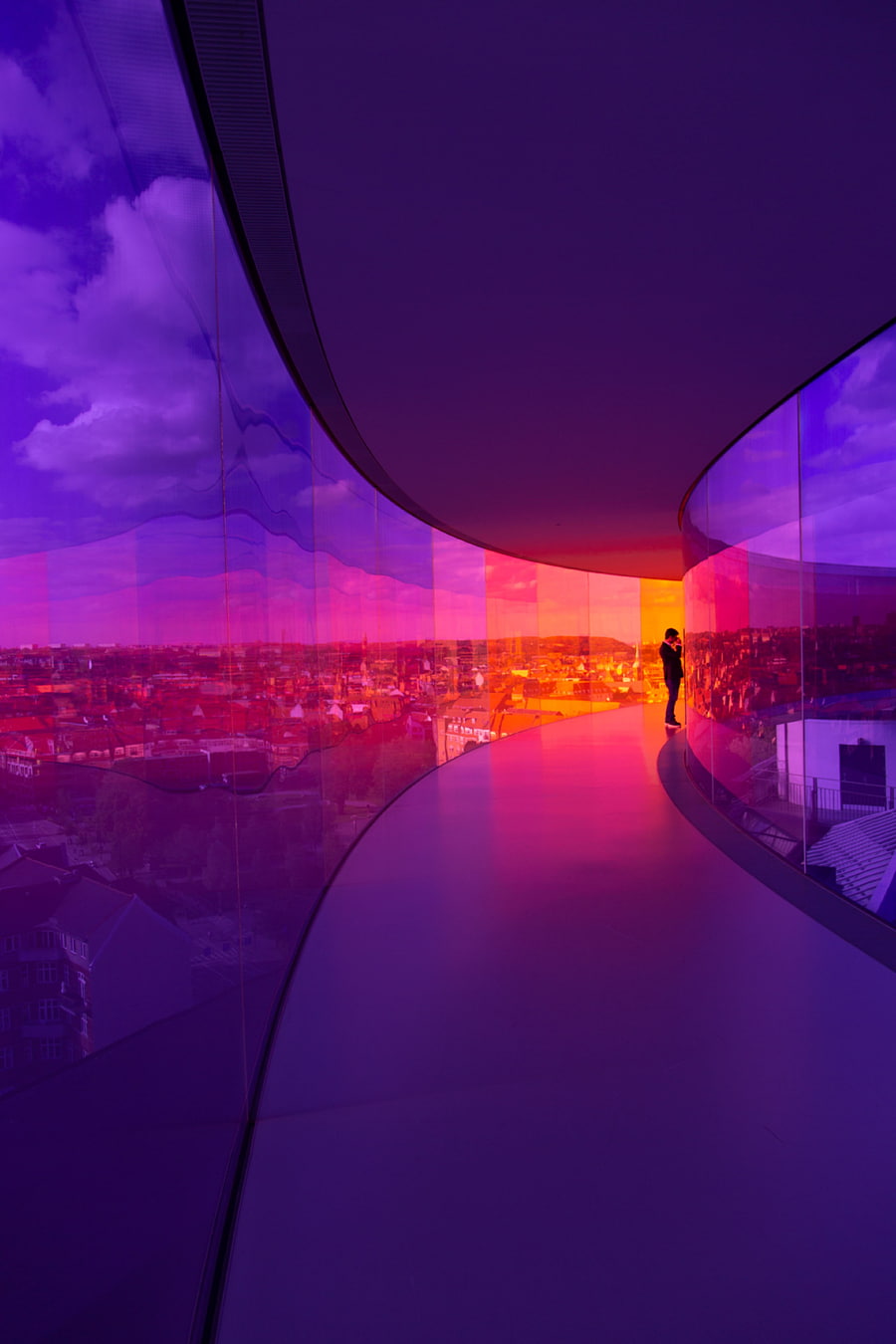 Building, Shine, Light, Miscellanea, Miscellaneous, Multicolored, Motley, Glass, Corridor, Human, Person HD phone wallpaper