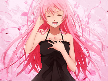 Megurine Luka, black, luka, cute, beautiful, vocaloid, pink hair, black dress, pink, singing, vocaloids, anime, pretty, megurine HD wallpaper
