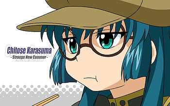 Chitose Karasuma-Strange New Commer, chopsticks, uniform, ga, chitose karasuma, detective uniform, anime, galaxy angel, glasses, bubbles HD wallpaper