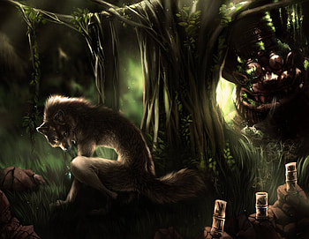 the wolf in the ancient ruins, werewolves, wolves, ancient, ruins HD wallpaper