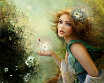 beauty, digital art, flowers, fantasy, woman HD wallpaper