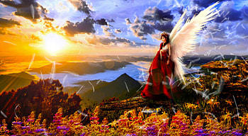 Sunset Angel, art, , angel, girl, woman, digital, pretty, fantasy, sunset HD wallpaper
