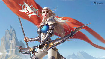 Fantasy girl, fantasy, red, girl, dqhunter, flag, dq hunter, warrior, armor HD wallpaper