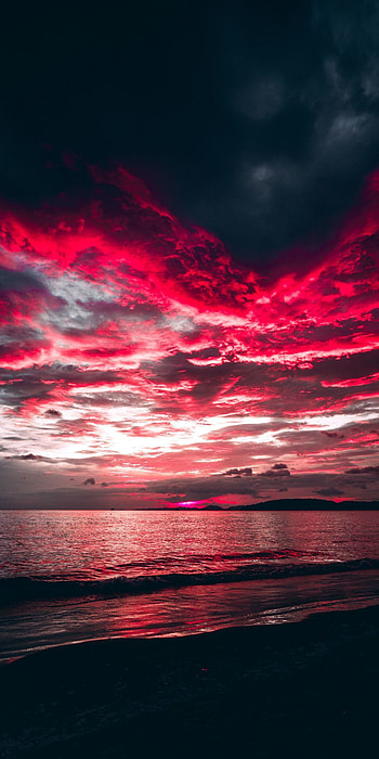 Sea, sunset, red clouds, nature, . Maroon aesthetic, Sunset , Sunset , Red Ocean HD phone wallpaper