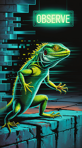 Futuristic Lizard with Neon Observe Sign, neon, reptile, futuristic HD phone wallpaper