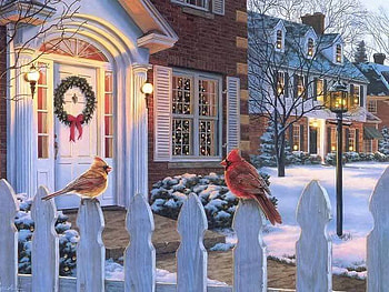 Mr. and Mrs. Cardinal on the Fence, bird, cardinal, house, fence HD wallpaper