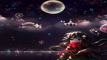 Dreams, night, black, cute, beautiful, stars, beauty, woman, purple, moon HD wallpaper