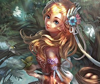 Fantasy Girl, Girl, pretty, Birds, Fantasy HD wallpaper