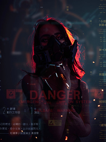 Hieroglyph, Miscellanea, Miscellaneous, Cyberpunk, Girl, Lettering, Inscriptions, Respirator HD phone wallpaper