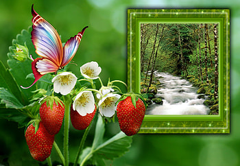 April flowers, creative, green, red, waterfall, nature, flowers, forests HD wallpaper