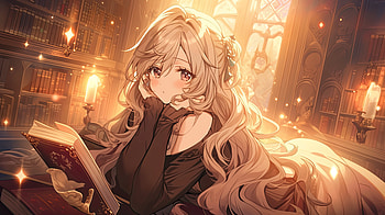 Anime Girl Masterpiece: Enchanted Library Glow, AI Art, Anime, girl, anime girl HD wallpaper