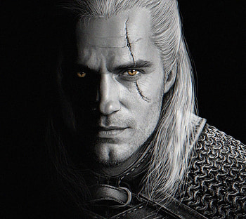 The Witcher 2019-, afis, black, white, poster, face, actor, henry cavill, the witcher, geralt de rivia HD wallpaper