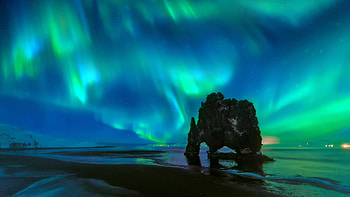 Beautiful Northern Lights Aurora Borealis Rocks Snow Covered Mountains Reflection On Ocean Nature HD wallpaper
