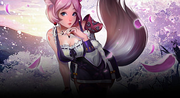 Cammellia, girl, fox, tail, anime, fantasy, petals, AceOfArenas, manga HD wallpaper
