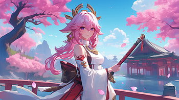 Yae Miko : Sakura Serenity in Genshin Impact, video game, Genshin Impact, Yae Miko Guuji (Genshin Impact), sakura HD wallpaper
