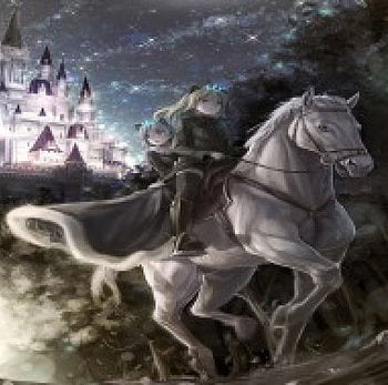 Ride in the Night, night, horse, black, stars, beauty, moon, trees, castle, sweet, art, girl, beautiful, dark, boy, anime, love, lights, princess, lovely, forest HD wallpaper