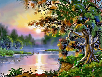 lake in forest, scenery, in, forest, lake HD wallpaper