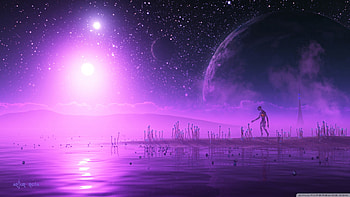 Purple univers, purple, univers, purple sea, purple moon HD wallpaper