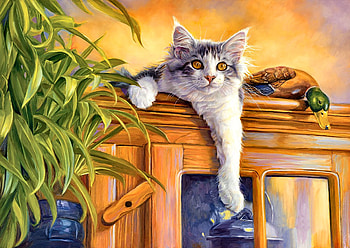 Observation Post - Cat F, animal, duck, bird, art, cats, feline, beautiful, avian, artwork, wide screen, wildlife, painting, pets HD wallpaper
