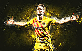 Luuk de Jong, FC Barcelona, yellow stone background, football, de Jong Barcelona, La Liga, Spain HD wallpaper