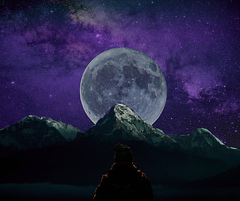 Mountains, moon, silhouette, dark, night HD wallpaper