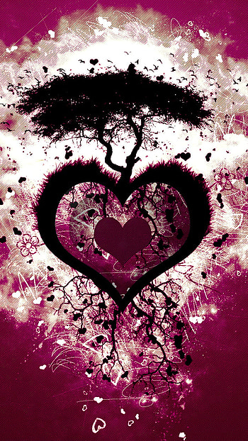 tree, heart, artistic, love HD phone wallpaper