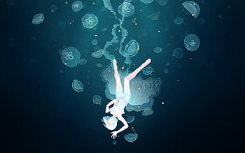 Underwater, dive, anime girl, jellyfish HD wallpaper
