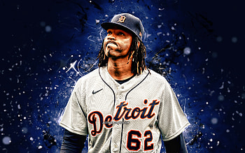 Jose Urena, , Detroit Tigers, MLB, pitcher, baseball, El Nueve, Jose Miguel Urena, blue neon lights, Jose Urena Detroit Tigers, Jose Urena HD wallpaper