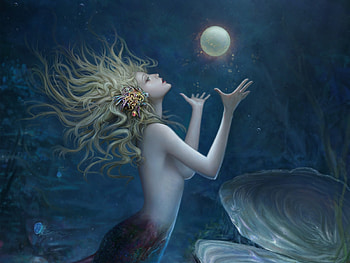 Mermaid, frumusete, pearl, kunlin lee, water, siren, blue, gorgeous, superb, shell HD wallpaper